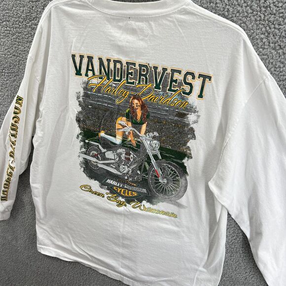 VTG Harley Davidson 'Loyal to One' Green Bay, WI Single Stitch LS White T Shirt - Picture 10 of 15